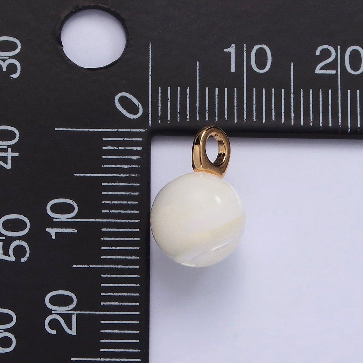 14K Gold plated 11mm Round Sphere Ball Natural Shell Pearl Gemstone Drop Pendant | P1645 - DLUXCA