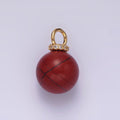 14K Gold plated 12.5mm Red Jasper Round Sphere Ball Gemstone Micro Paved CZ Pendant | AG449 - DLUXCA