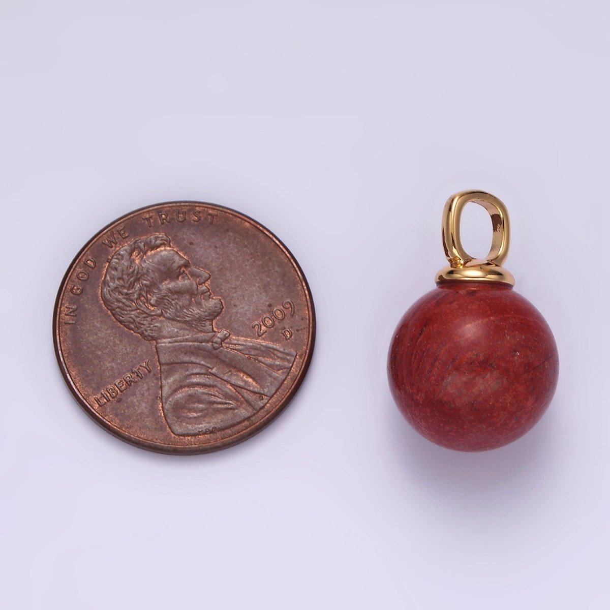 14K Gold plated 12.5mm Red Jasper Round Sphere Ball Gemstone Pendant | N1988 - DLUXCA