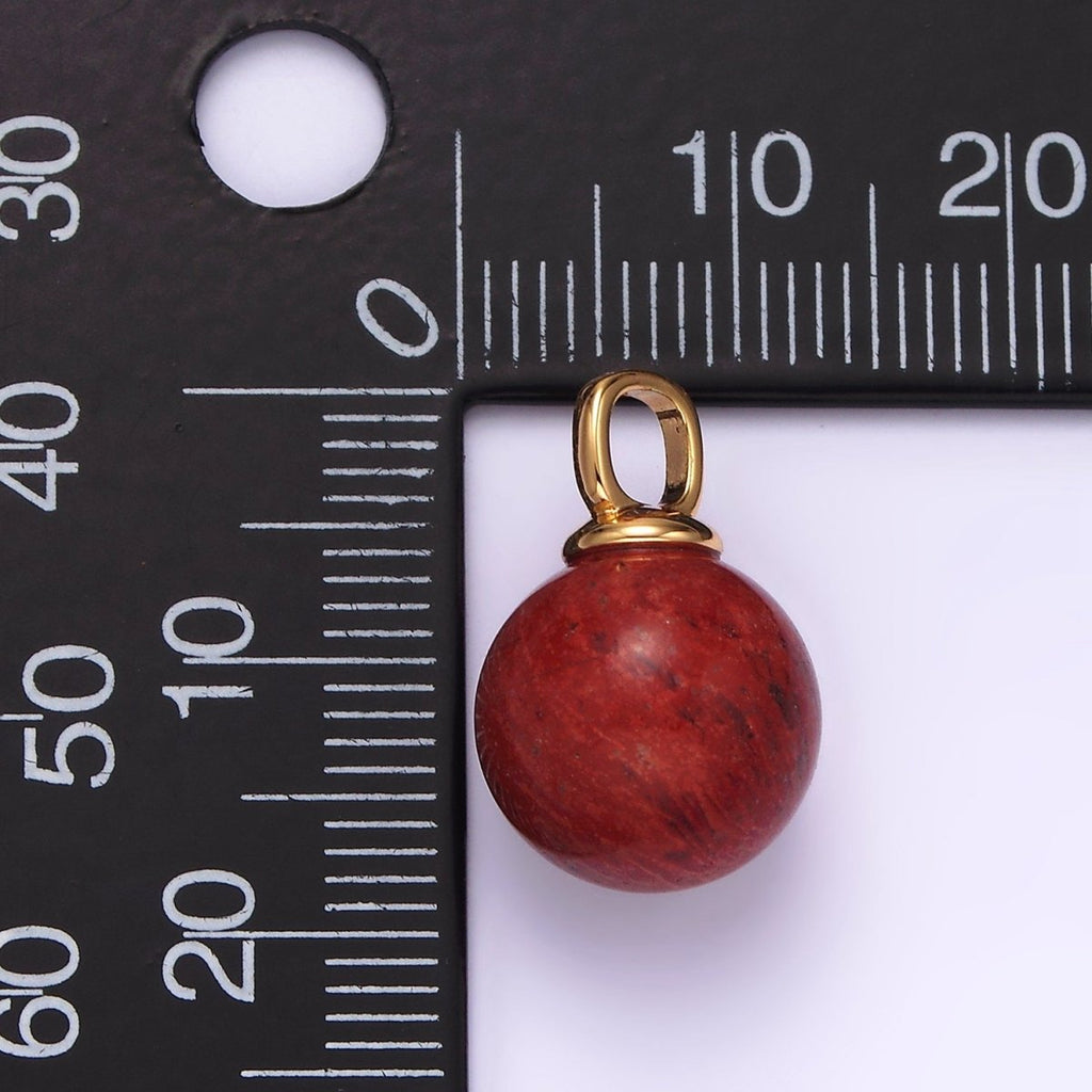 14K Gold plated 12.5mm Red Jasper Round Sphere Ball Gemstone Pendant | N1988 - DLUXCA