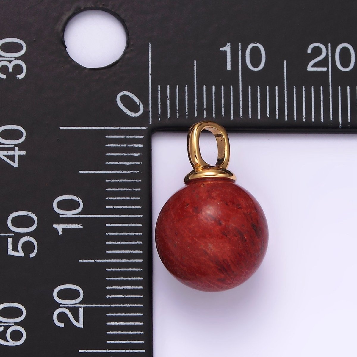 14K Gold plated 12.5mm Red Jasper Round Sphere Ball Gemstone Pendant | N1988 - DLUXCA
