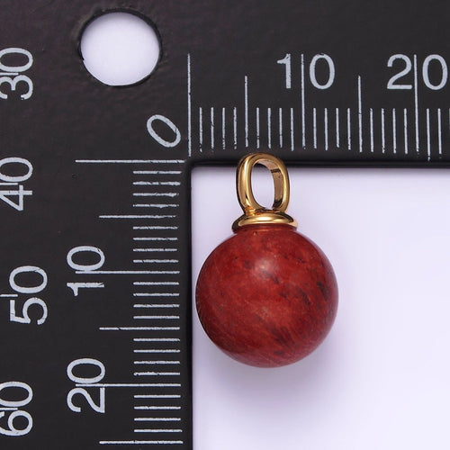 14K Gold plated 12.5mm Red Jasper Round Sphere Ball Gemstone Pendant | N1988 - DLUXCA