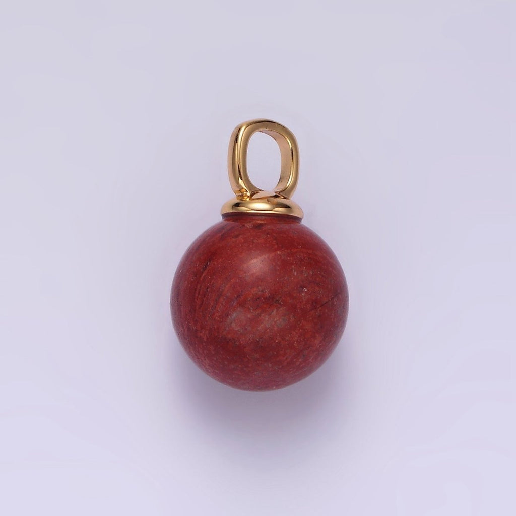 14K Gold plated 12.5mm Red Jasper Round Sphere Ball Gemstone Pendant | N1988 - DLUXCA
