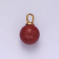 14K Gold plated 12.5mm Red Jasper Round Sphere Ball Gemstone Pendant | N1988 - DLUXCA