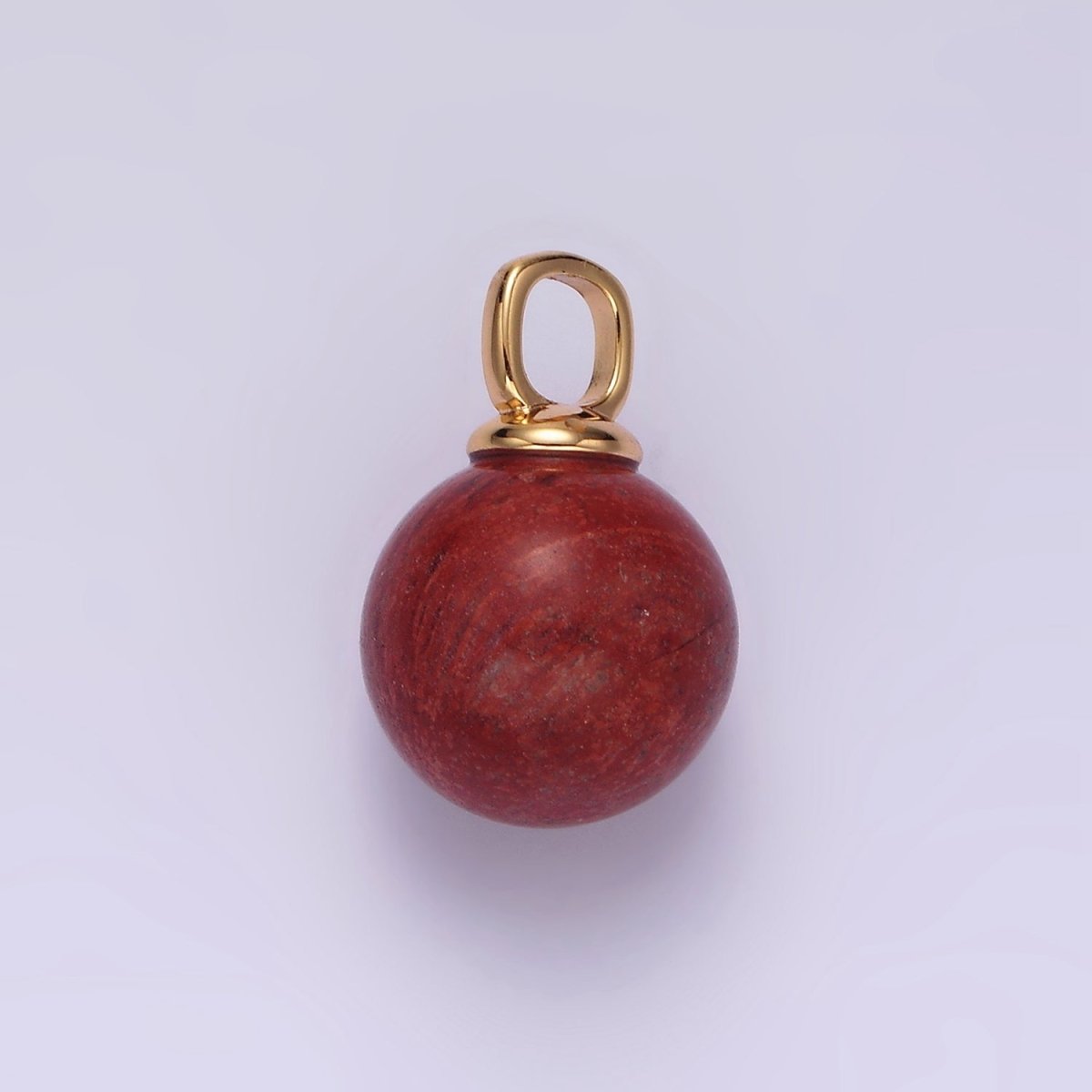 14K Gold plated 12.5mm Red Jasper Round Sphere Ball Gemstone Pendant | N1988 - DLUXCA