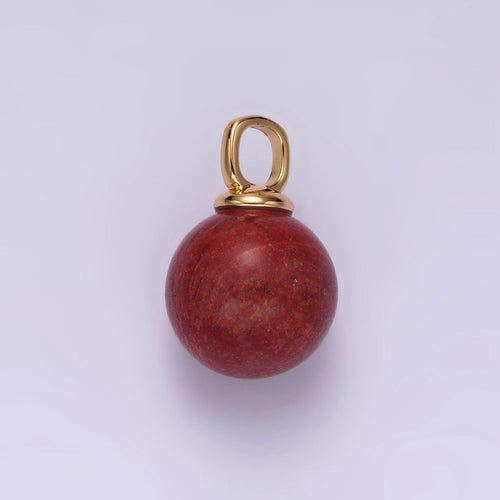 14K Gold plated 12.5mm Red Jasper Round Sphere Ball Gemstone Pendant | N1988 - DLUXCA