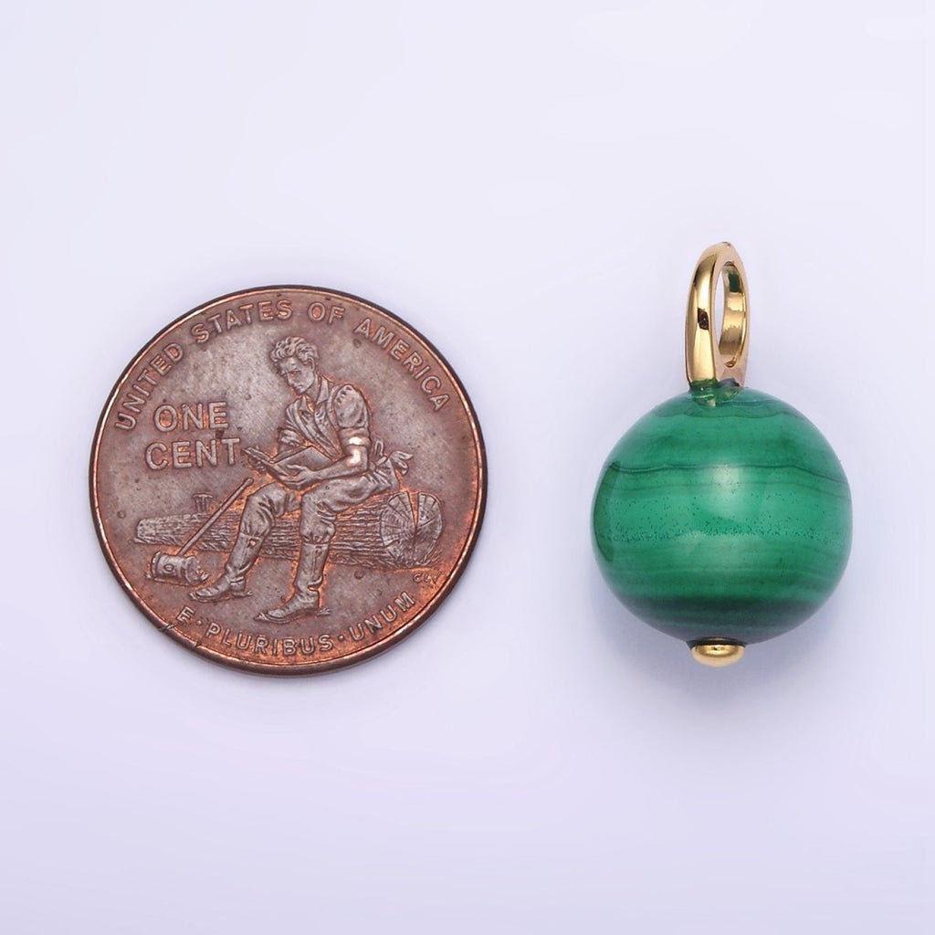 14K Gold plated 12.5mm Round Sphere Ball Malachite Drop Earring Pendant | N1841 - DLUXCA