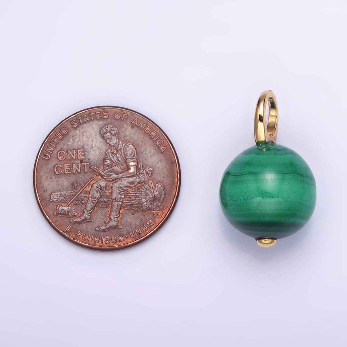 14K Gold plated 12.5mm Round Sphere Ball Malachite Drop Earring Pendant | N1841 - DLUXCA