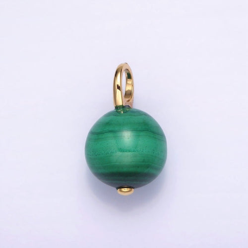 14K Gold plated 12.5mm Round Sphere Ball Malachite Drop Earring Pendant | N1841 - DLUXCA