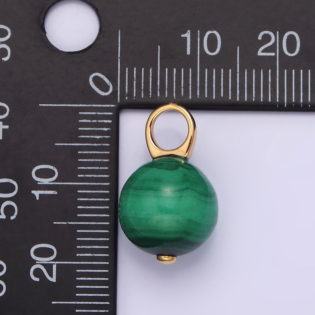 14K Gold plated 12.5mm Round Sphere Ball Malachite Drop Earring Pendant | N1841 - DLUXCA
