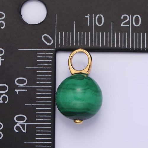14K Gold plated 12.5mm Round Sphere Ball Malachite Drop Earring Pendant | N1841 - DLUXCA