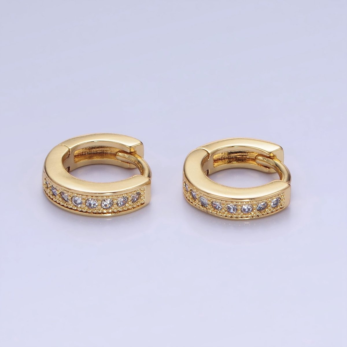 14K Gold plated 12mm CZ Lined Cartilage Huggie Earrings in Gold & Silver | AB1362 AB1363