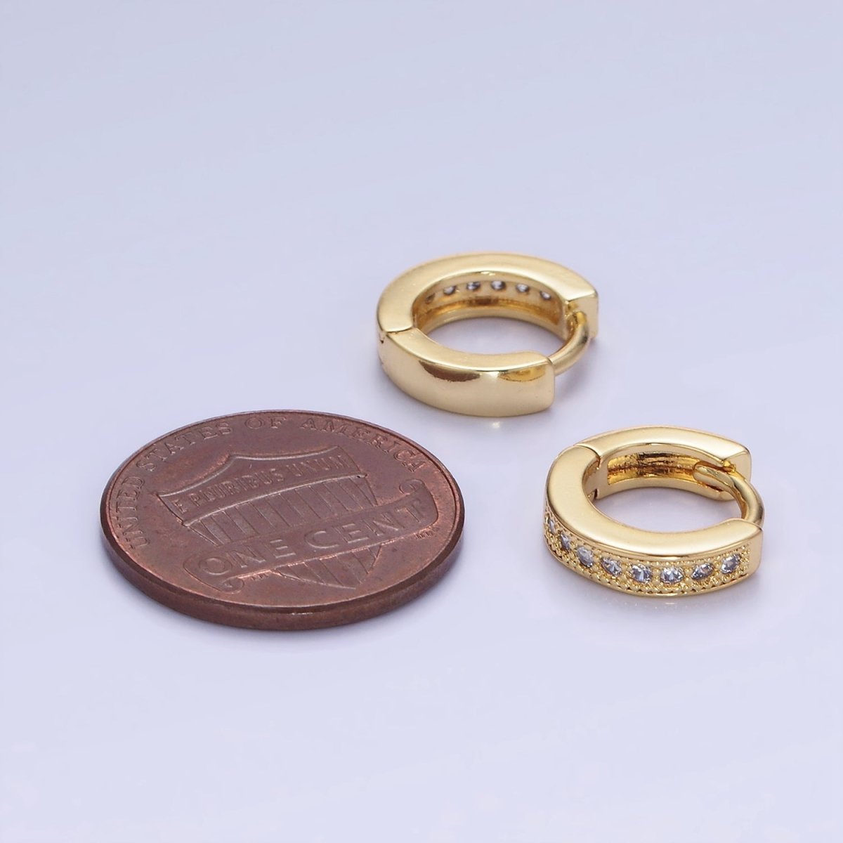 14K Gold plated 12mm CZ Lined Cartilage Huggie Earrings in Gold & Silver | AB1362 AB1363