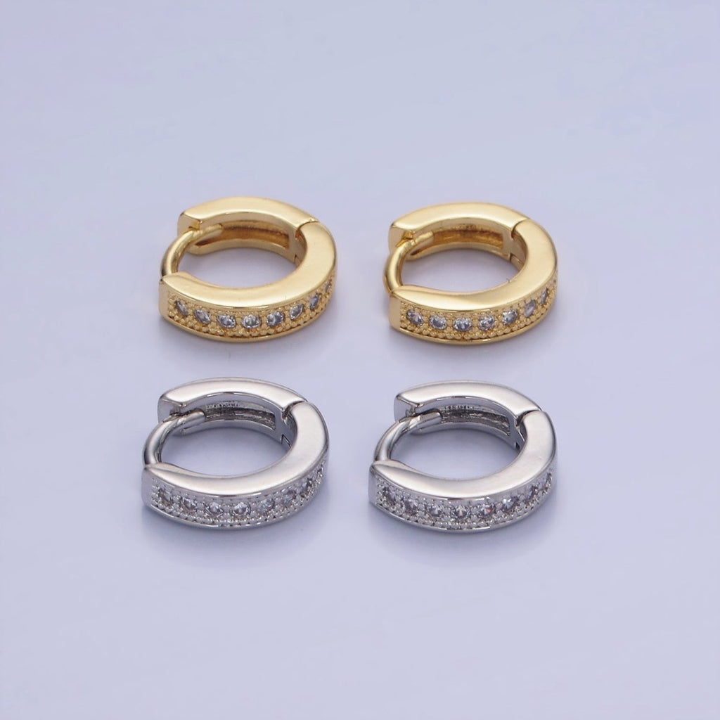 14K Gold plated 12mm CZ Lined Cartilage Huggie Earrings in Gold & Silver | AB1362 AB1363