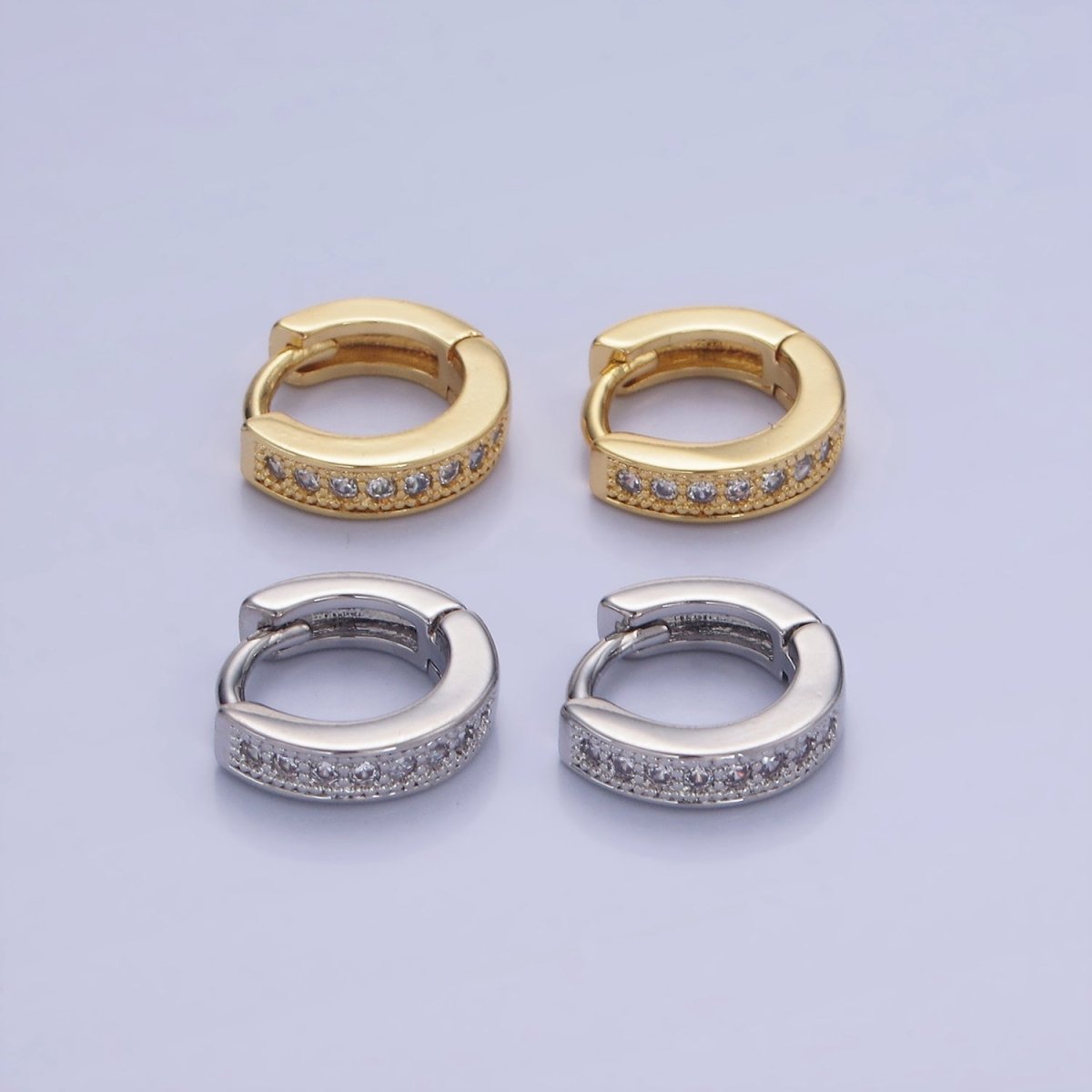 14K Gold plated 12mm CZ Lined Cartilage Huggie Earrings in Gold & Silver | AB1362 AB1363