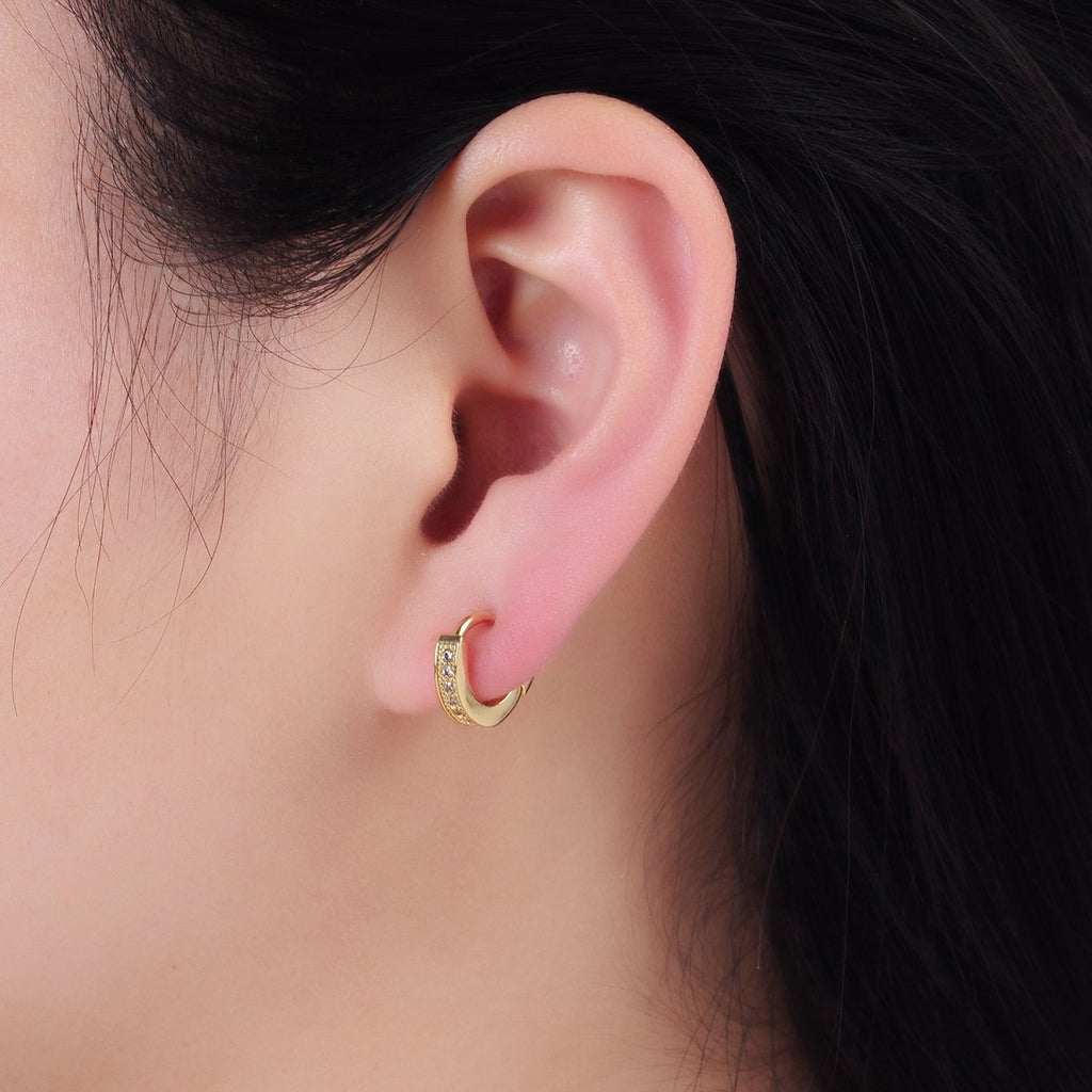 14K Gold plated 12mm CZ Lined Cartilage Huggie Earrings in Gold & Silver | AB1362 AB1363