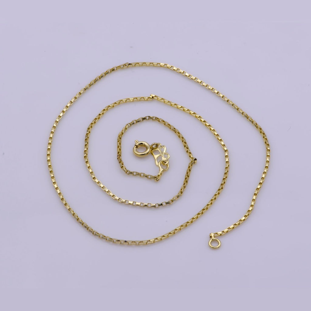14K Gold plated 1.2mm Dainty Box Layering 18 Inch Chain Necklace w. Spring Ring | WA-389 Clearance Pricing - DLUXCA