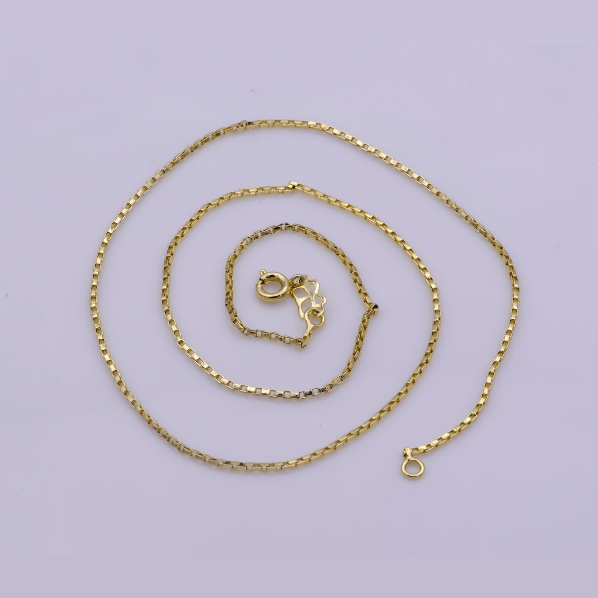 14K Gold plated 1.2mm Dainty Box Layering 18 Inch Chain Necklace w. Spring Ring | WA-389 Clearance Pricing - DLUXCA