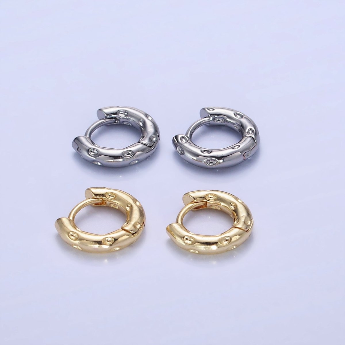 14K Gold plated 12mm Dotted Cartilage Huggie Earrings in Gold & Silver | AB1353 AB1354