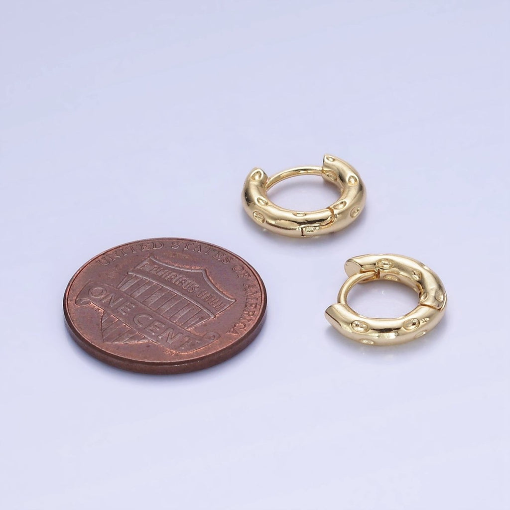 14K Gold plated 12mm Dotted Cartilage Huggie Earrings in Gold & Silver | AB1353 AB1354
