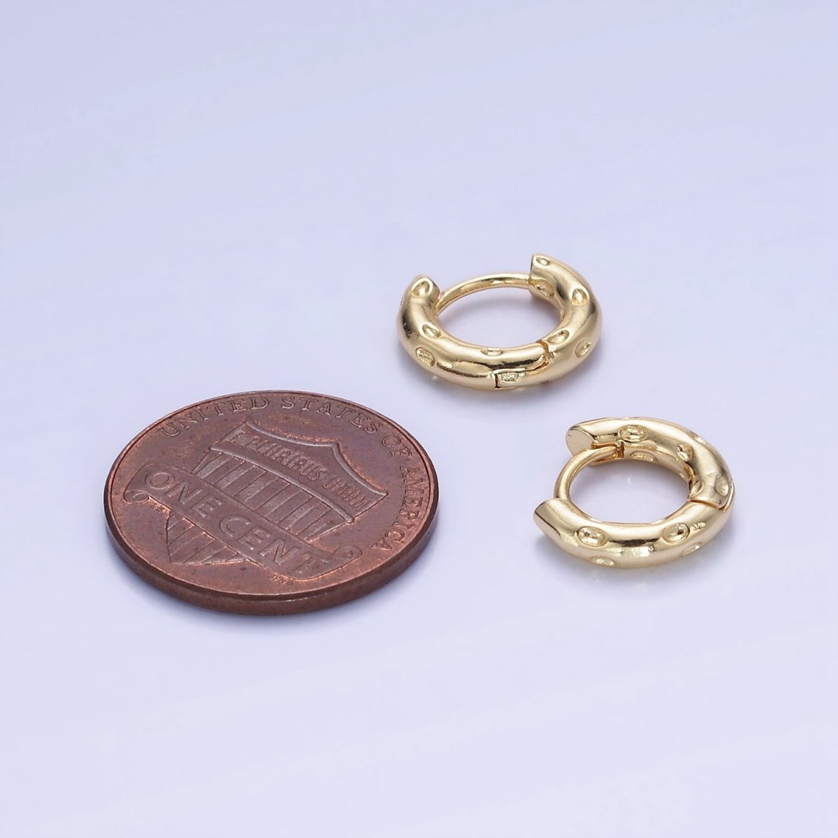 14K Gold plated 12mm Dotted Cartilage Huggie Earrings in Gold & Silver | AB1353 AB1354