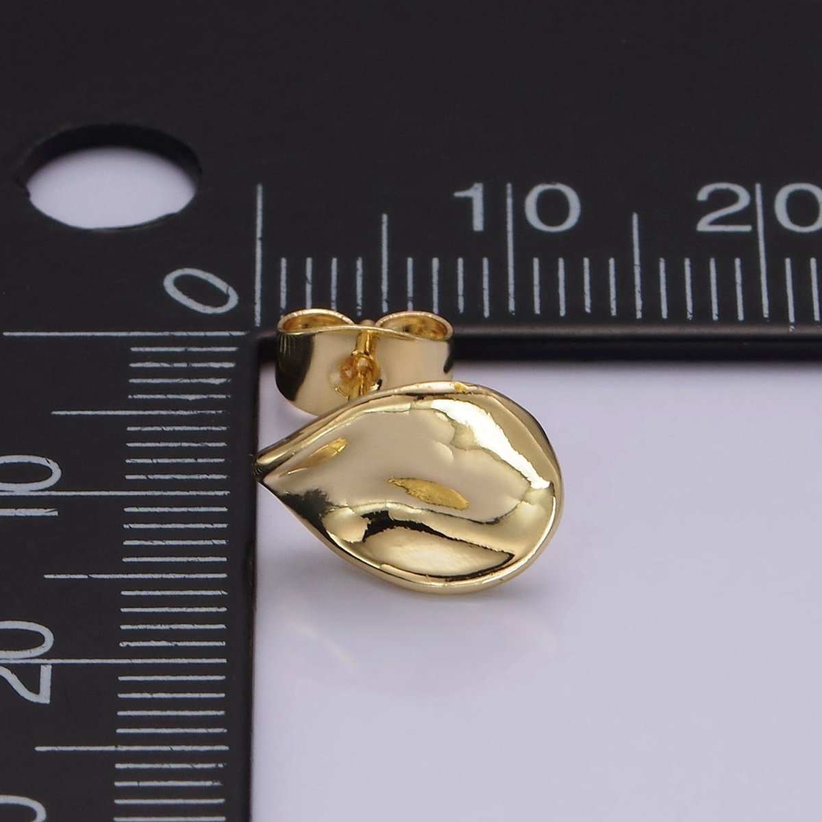 14K Gold plated 12mm Hammered Teardrop Minimalist Stud Earrings in Gold & Silver | V475 V476