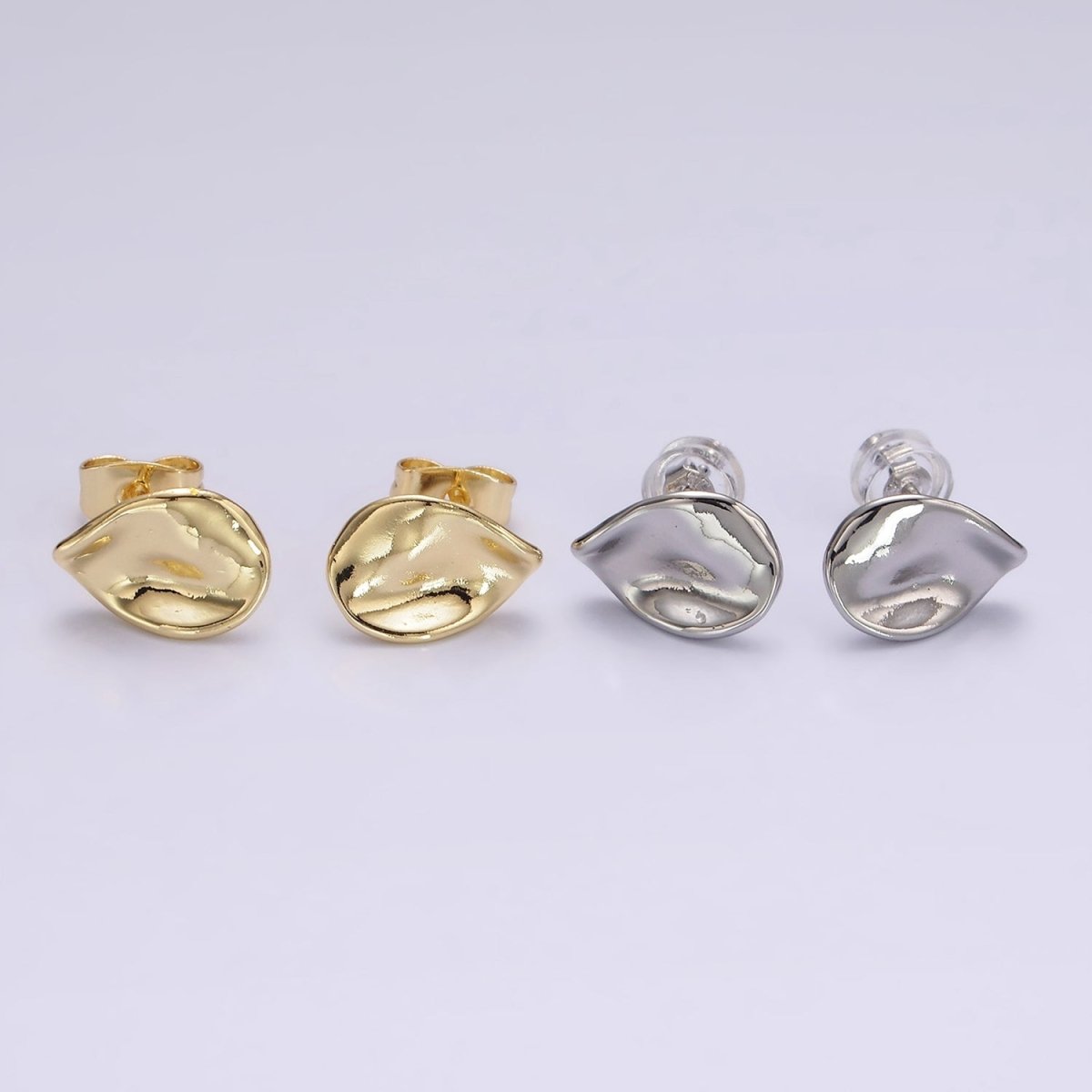 14K Gold plated 12mm Hammered Teardrop Minimalist Stud Earrings in Gold & Silver | V475 V476