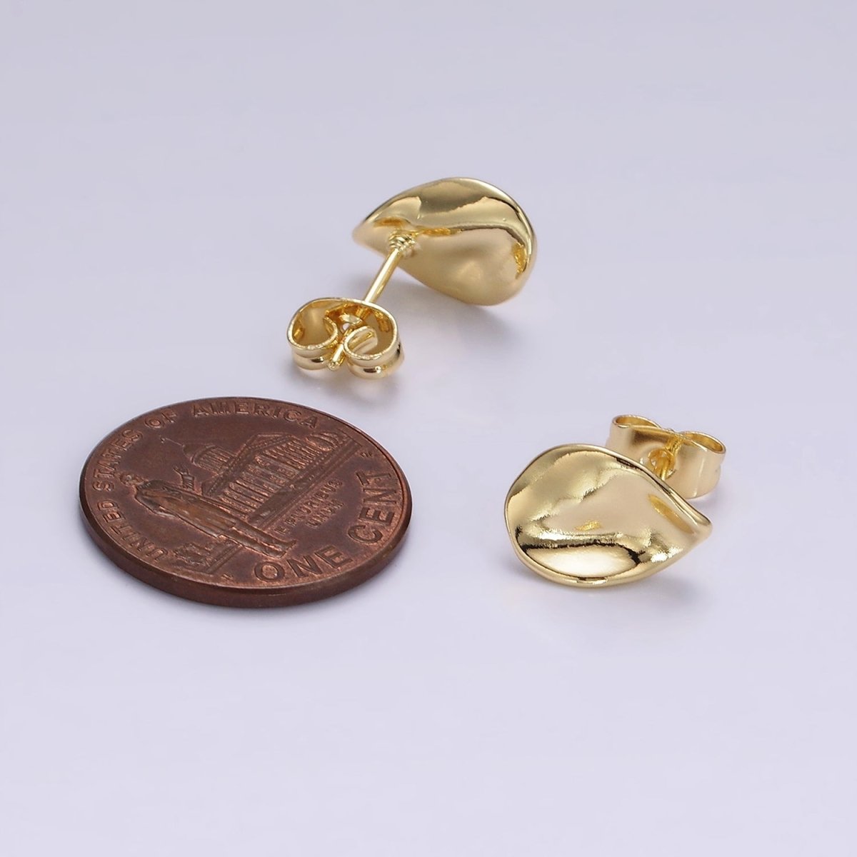 14K Gold plated 12mm Hammered Teardrop Minimalist Stud Earrings in Gold & Silver | V475 V476