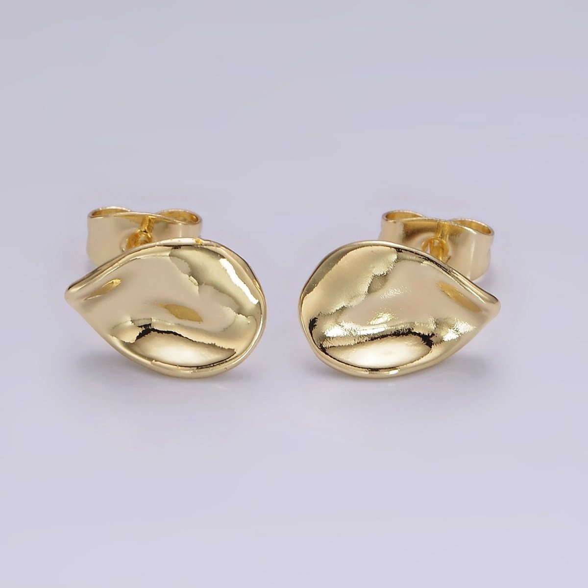 14K Gold plated 12mm Hammered Teardrop Minimalist Stud Earrings in Gold & Silver | V475 V476
