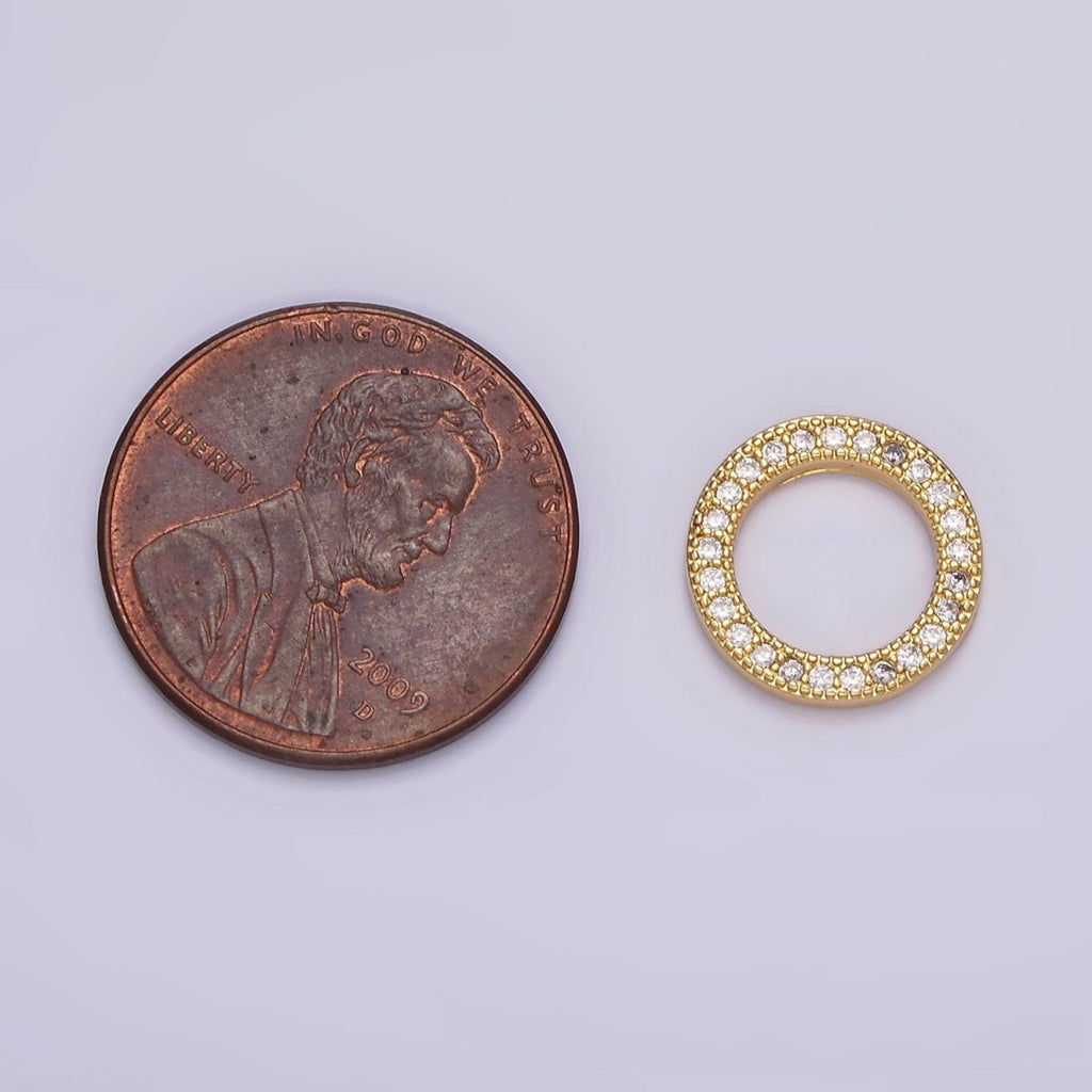 14K Gold plated 12mm Open Round Clear Micro Paved CZ Charm Supply | Z-476 - DLUXCA