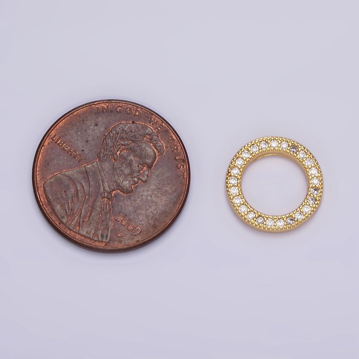 14K Gold plated 12mm Open Round Clear Micro Paved CZ Charm Supply | Z-476 - DLUXCA