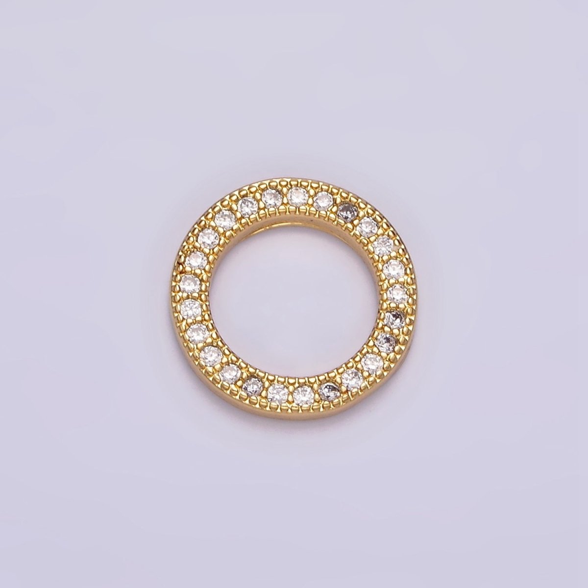 14K Gold plated 12mm Open Round Clear Micro Paved CZ Charm Supply | Z-476 - DLUXCA