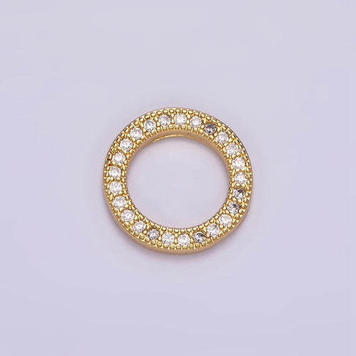 14K Gold plated 12mm Open Round Clear Micro Paved CZ Charm Supply | Z-476 - DLUXCA