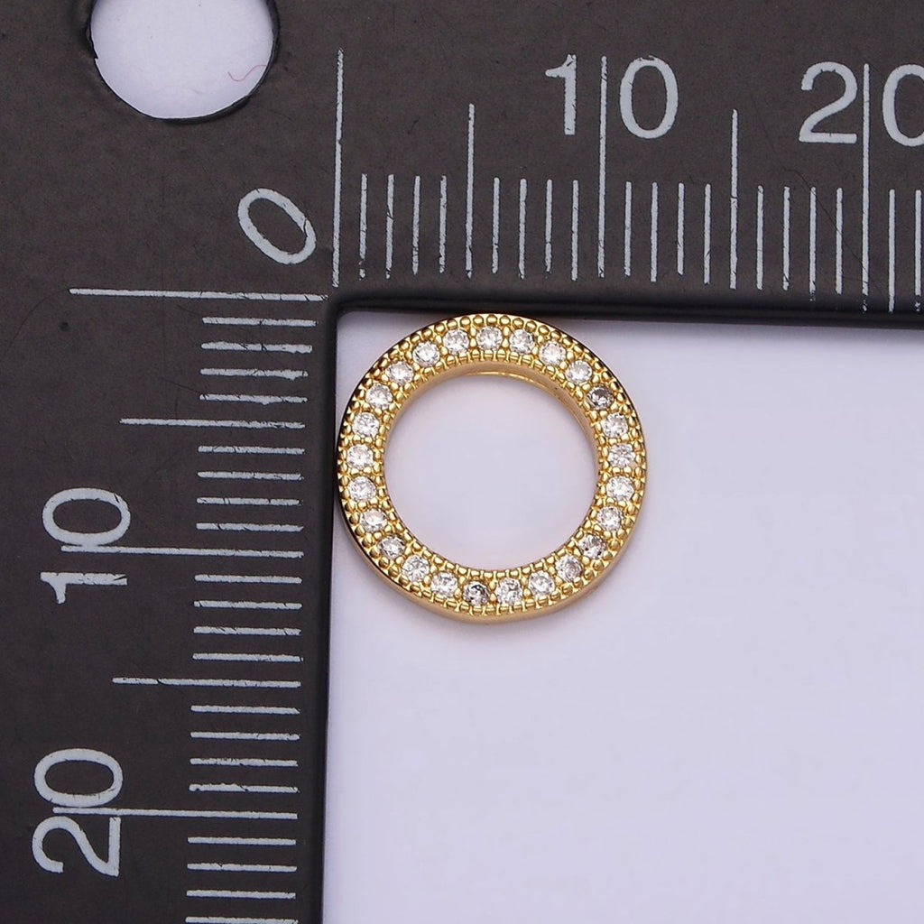 14K Gold plated 12mm Open Round Clear Micro Paved CZ Charm Supply | Z-476 - DLUXCA