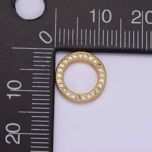 14K Gold plated 12mm Open Round Clear Micro Paved CZ Charm Supply | Z-476 - DLUXCA