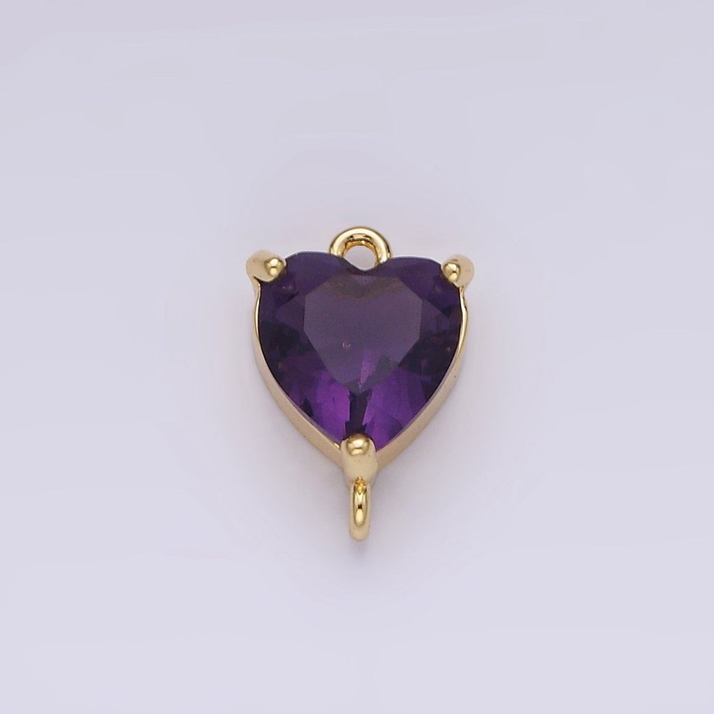 14K Gold plated 12mm Purple CZ Heart Mini Connector | G-106 - DLUXCA
