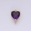 14K Gold plated 12mm Purple CZ Heart Mini Connector | G-106 - DLUXCA