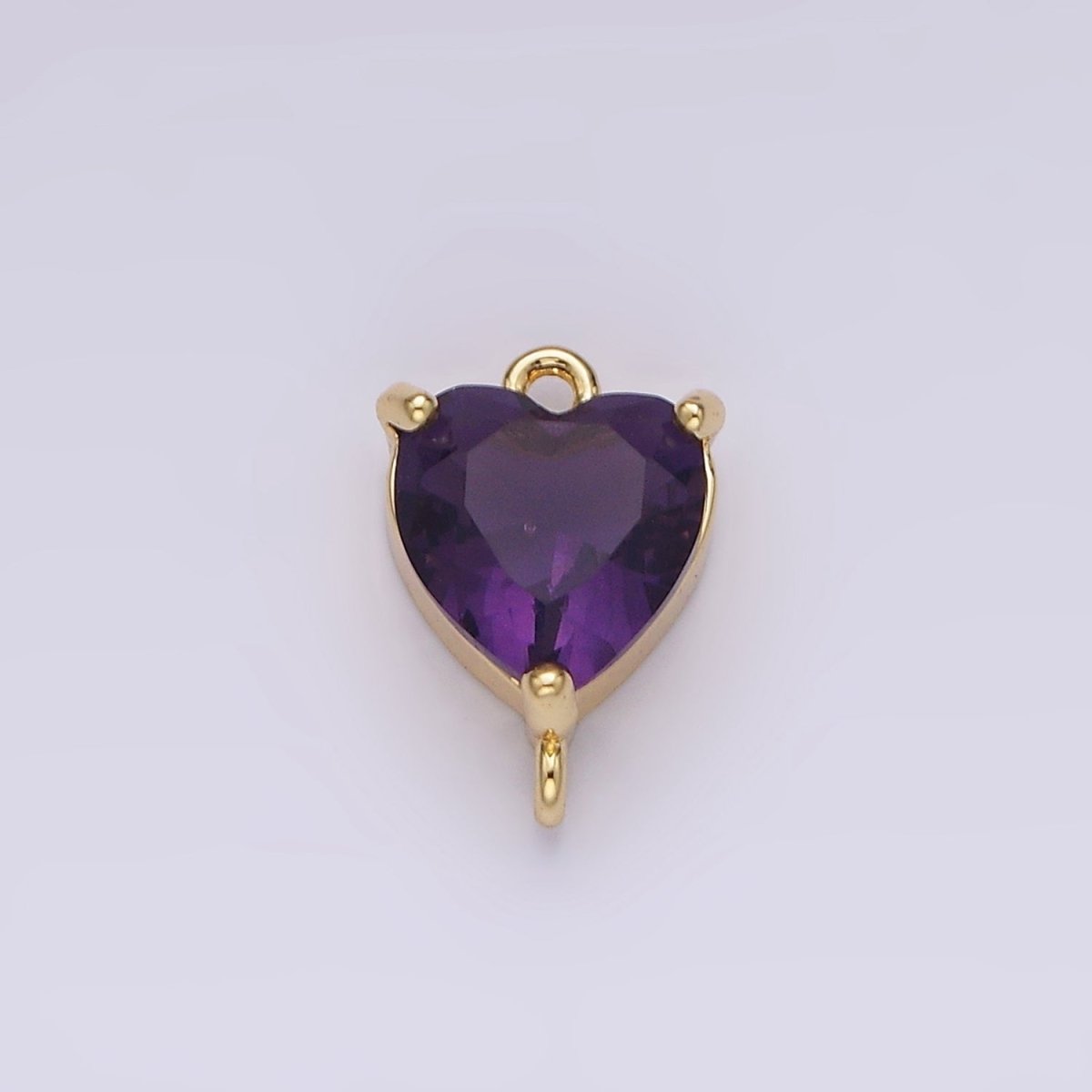 14K Gold plated 12mm Purple CZ Heart Mini Connector | G-106 - DLUXCA