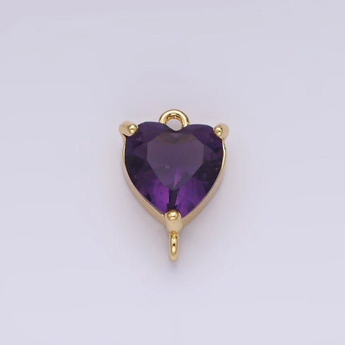 14K Gold plated 12mm Purple CZ Heart Mini Connector | G-106 - DLUXCA