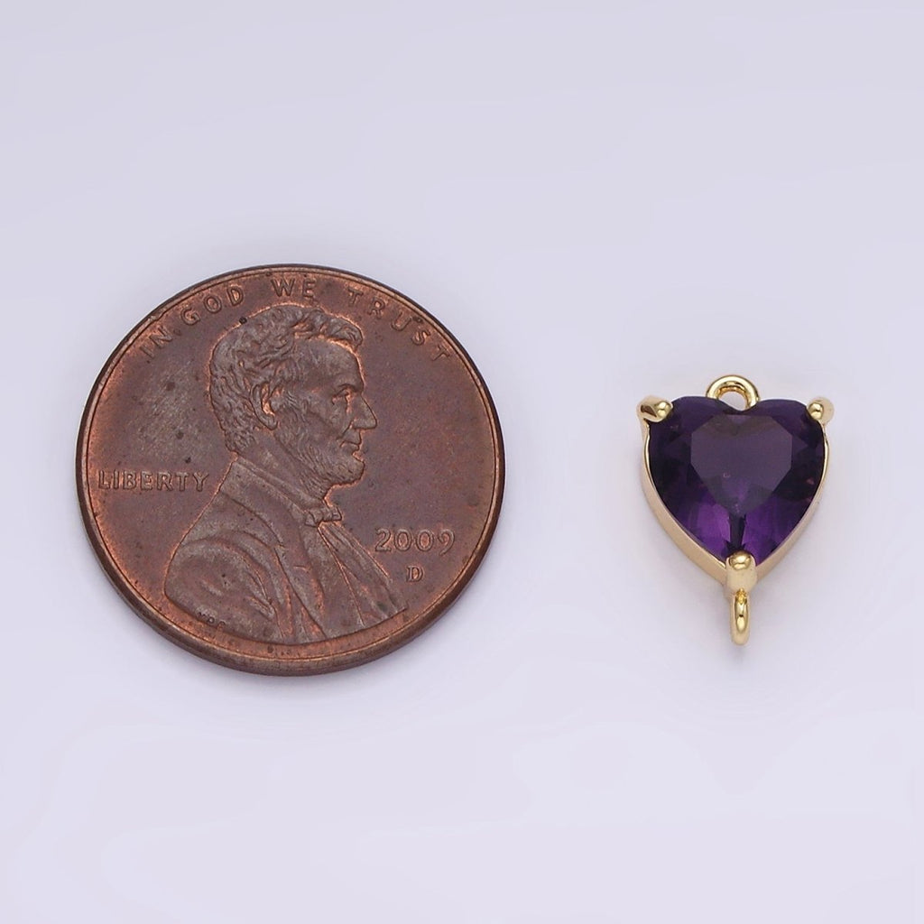 14K Gold plated 12mm Purple CZ Heart Mini Connector | G-106 - DLUXCA