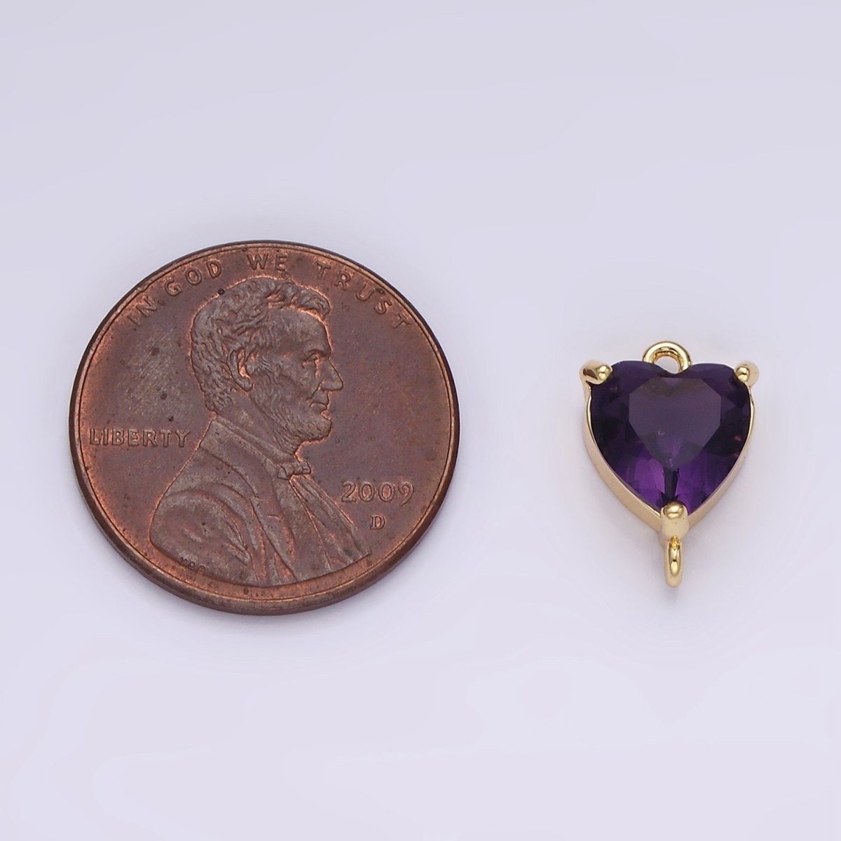 14K Gold plated 12mm Purple CZ Heart Mini Connector | G-106 - DLUXCA