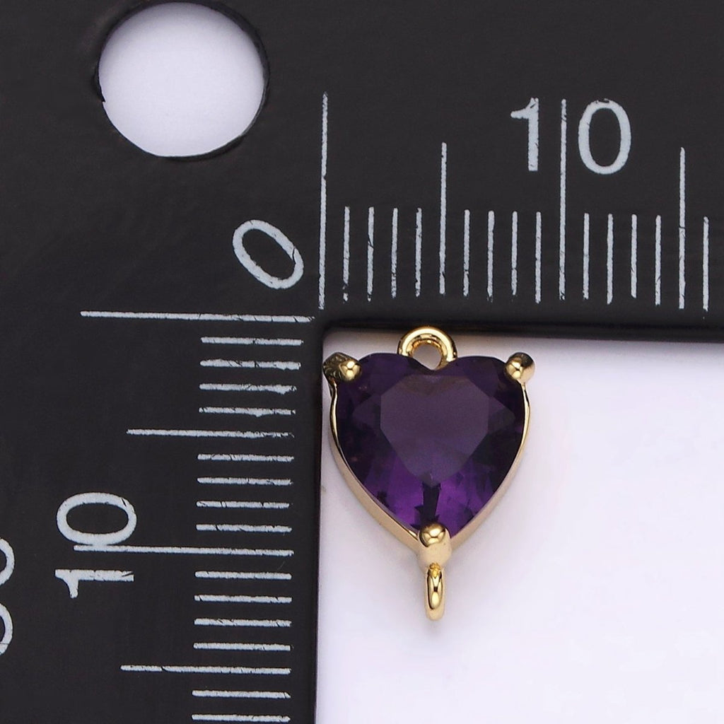 14K Gold plated 12mm Purple CZ Heart Mini Connector | G-106 - DLUXCA