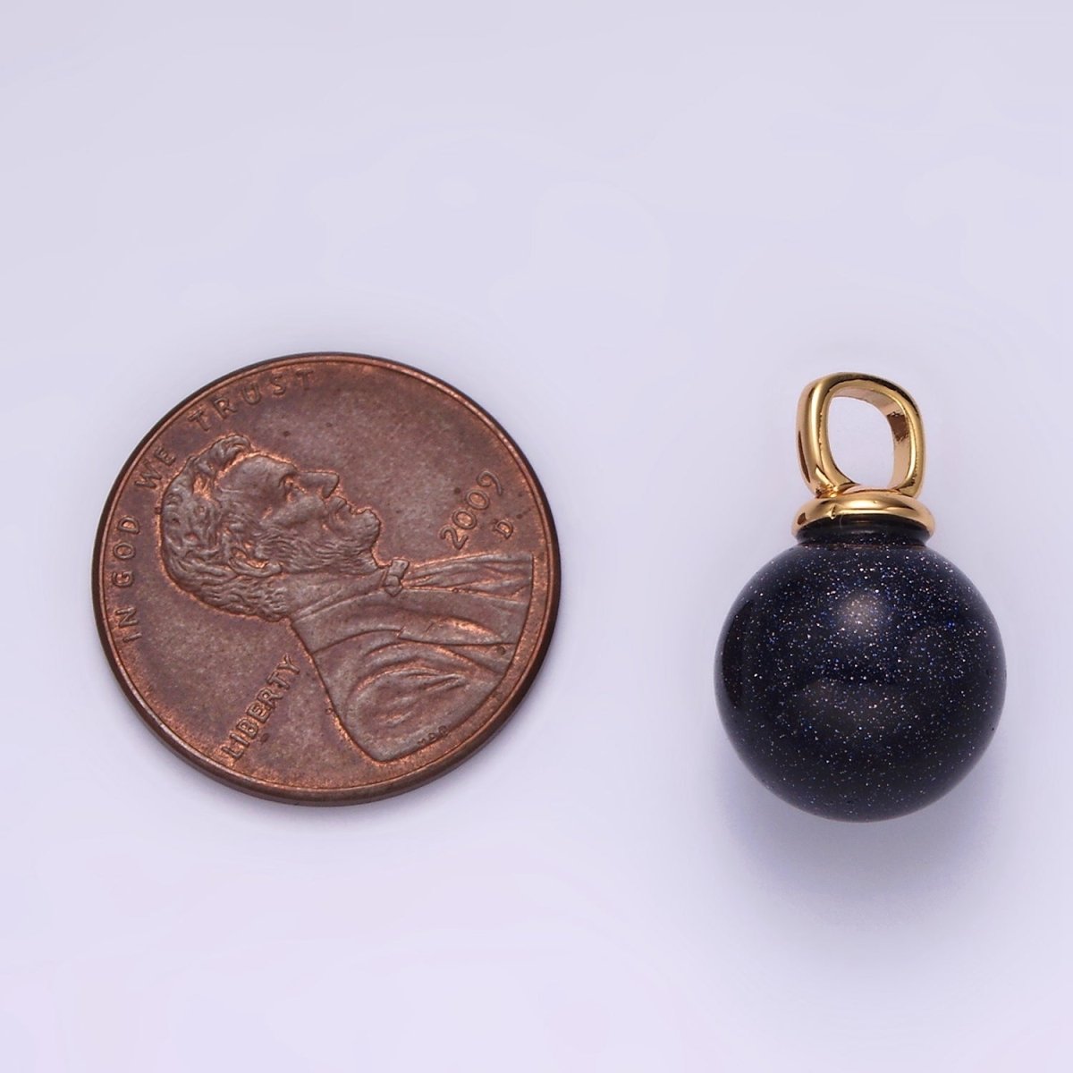 14K Gold plated 12mm Synthetic Blue Goldstone Round Sphere Ball Pendant | N1993 - DLUXCA