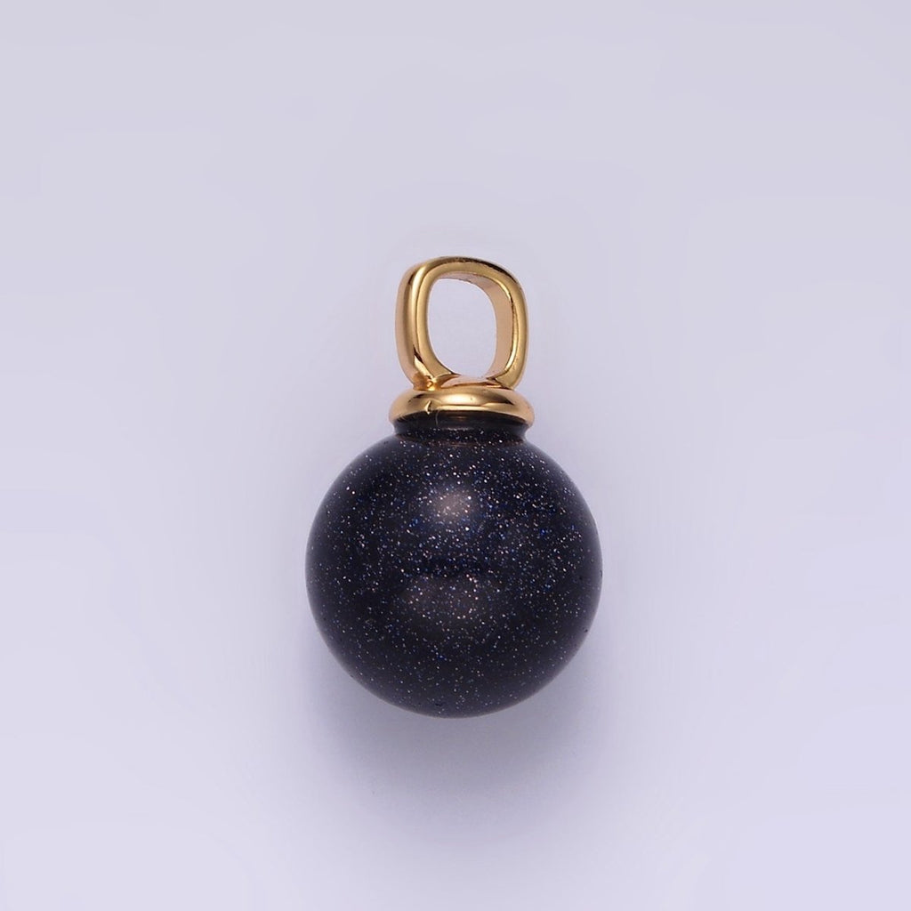14K Gold plated 12mm Synthetic Blue Goldstone Round Sphere Ball Pendant | N1993 - DLUXCA