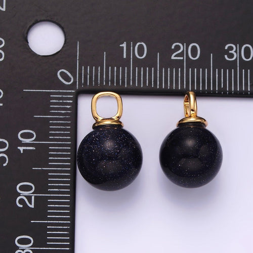 14K Gold plated 12mm Synthetic Blue Goldstone Round Sphere Ball Pendant | N1993 - DLUXCA