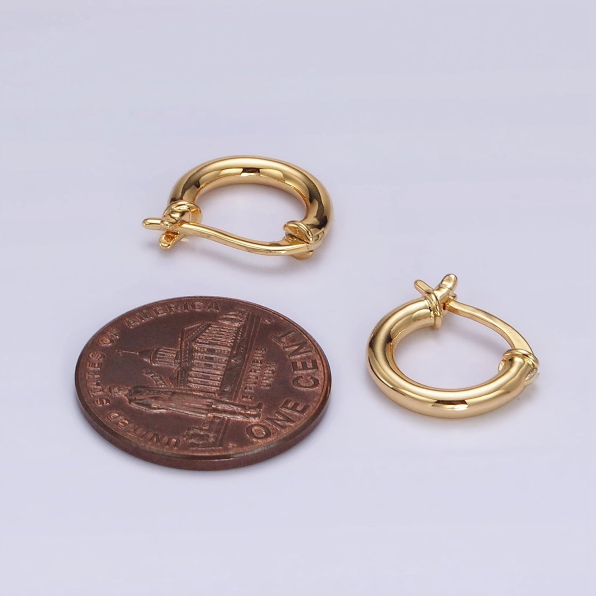 14K Gold plated 12mm Tube Minimalist French Latch Hoop Earrings in Gold & Silver | AE116 AE117 - DLUXCA