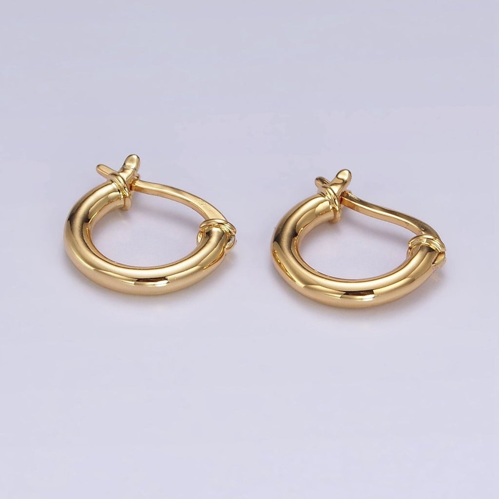 14K Gold plated 12mm Tube Minimalist French Latch Hoop Earrings in Gold & Silver | AE116 AE117 - DLUXCA