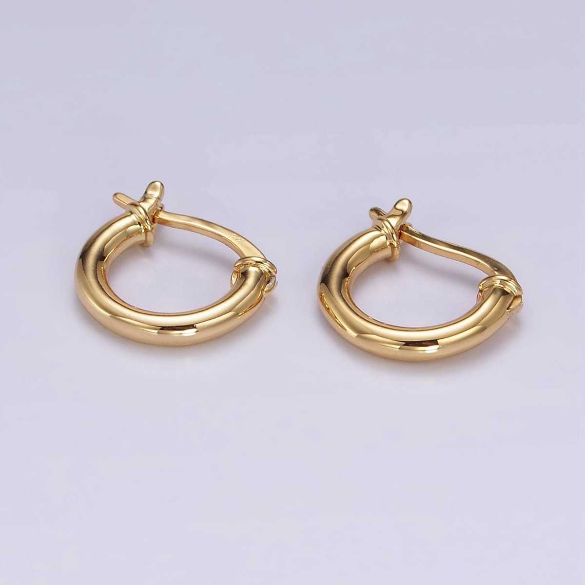 14K Gold plated 12mm Tube Minimalist French Latch Hoop Earrings in Gold & Silver | AE116 AE117 - DLUXCA