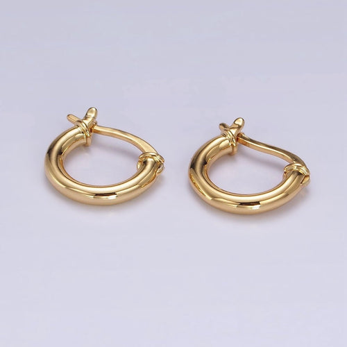 14K Gold plated 12mm Tube Minimalist French Latch Hoop Earrings in Gold & Silver | AE116 AE117 - DLUXCA