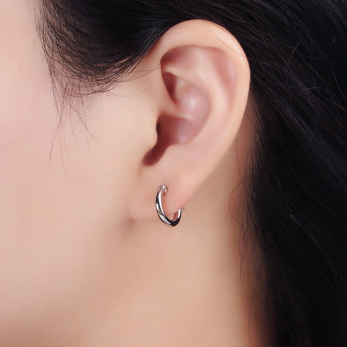 14K Gold plated 12mm Tube Minimalist French Latch Hoop Earrings in Gold & Silver | AE116 AE117 - DLUXCA